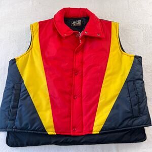 Studio 33 Vintage Puffer Vest Red Blue Yellow Men's size XL Zipper & Snap